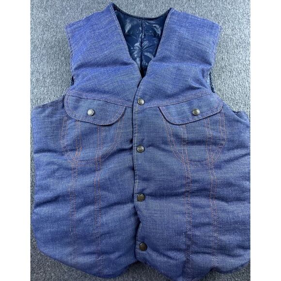 Stearns Vest Mens Medium Blue Button Up‎ Reversible Puffer Denim Pockets Vintage - Picture 1 of 13